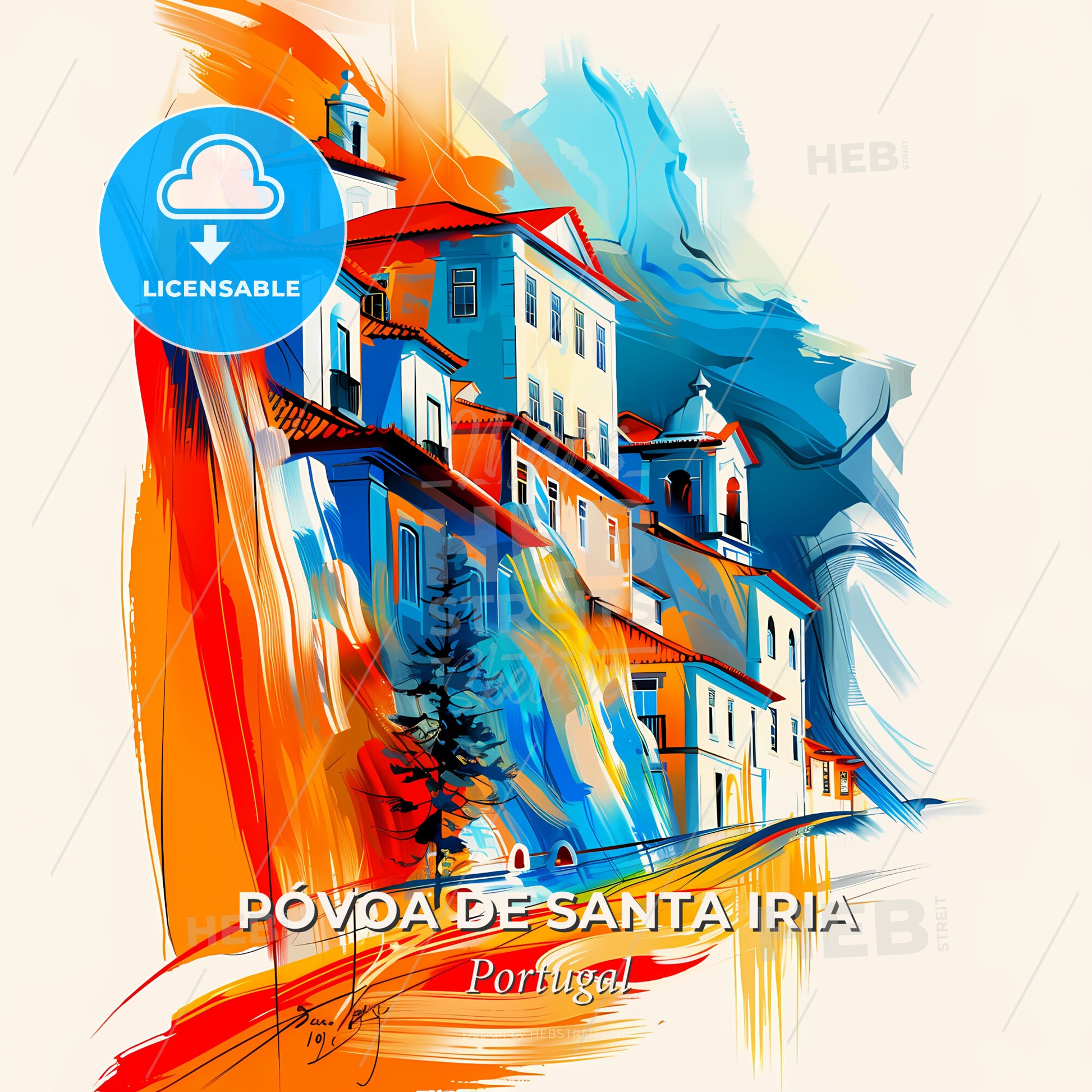 Vibrant Póvoa De Santa Iria, Portugal - A Colorful Painting Of A Building - Square format print template