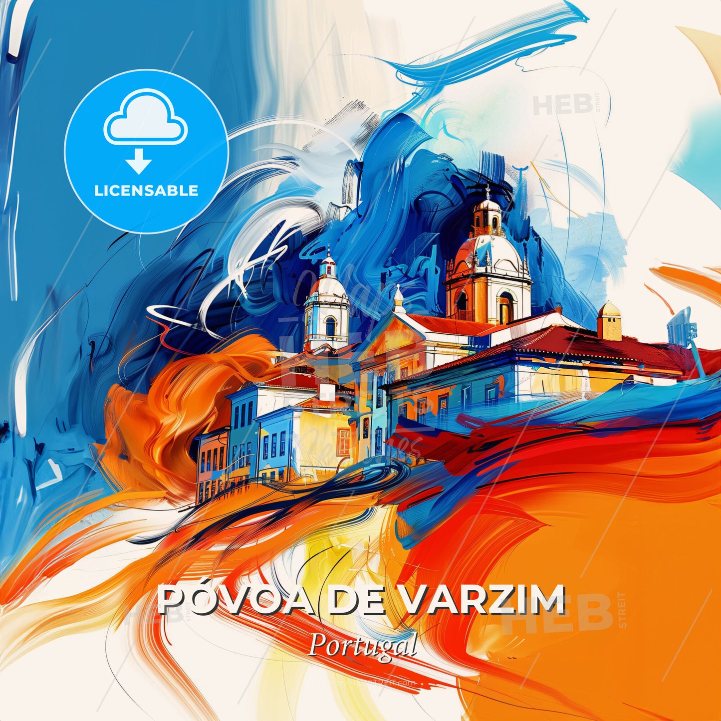 Vibrant Póvoa De Varzim, Portugal - A Painting Of A Building - Square format print template