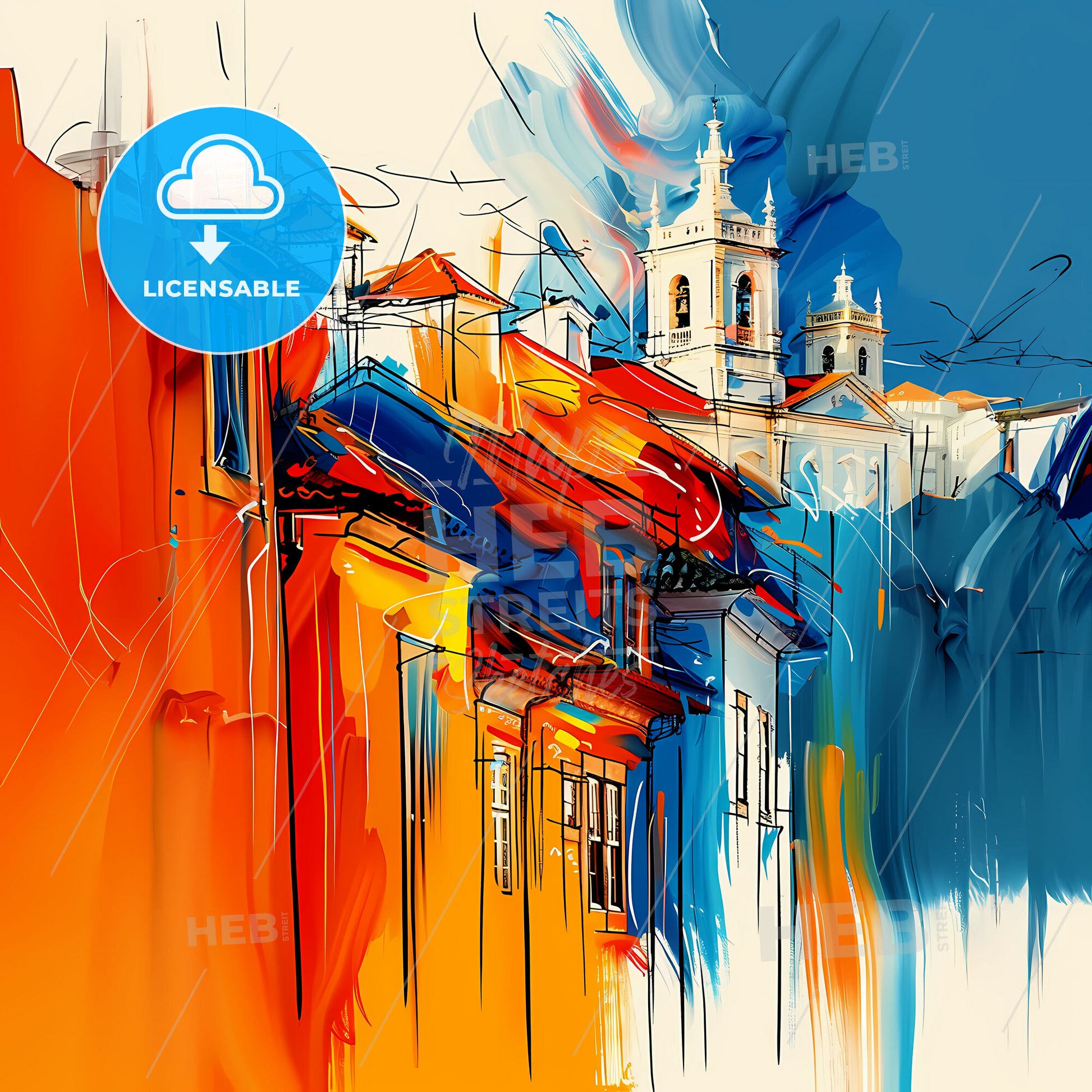 Vibrant Póvoa De Varzim, Portugal - A Painting Of Buildings With A Tower