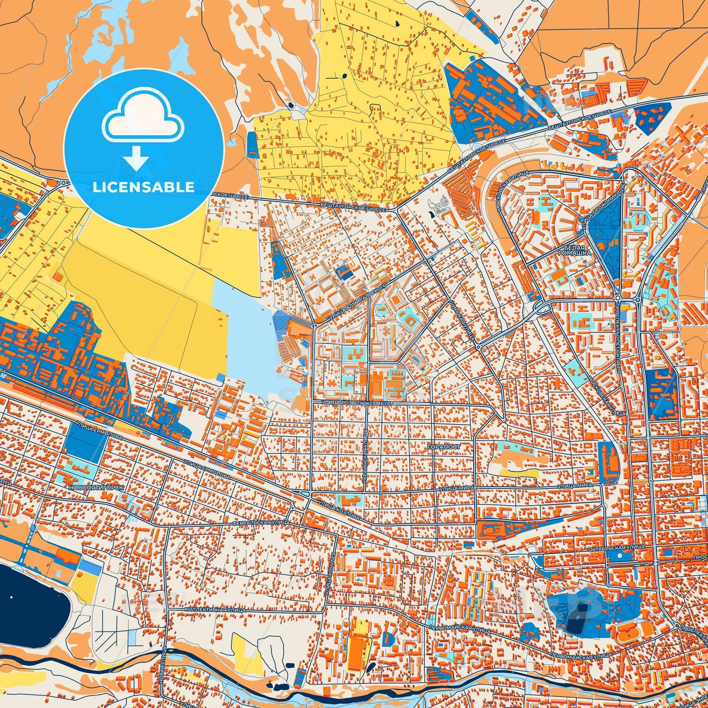 Colorful Pyatigorsk Street Map with Labels and Buildings
