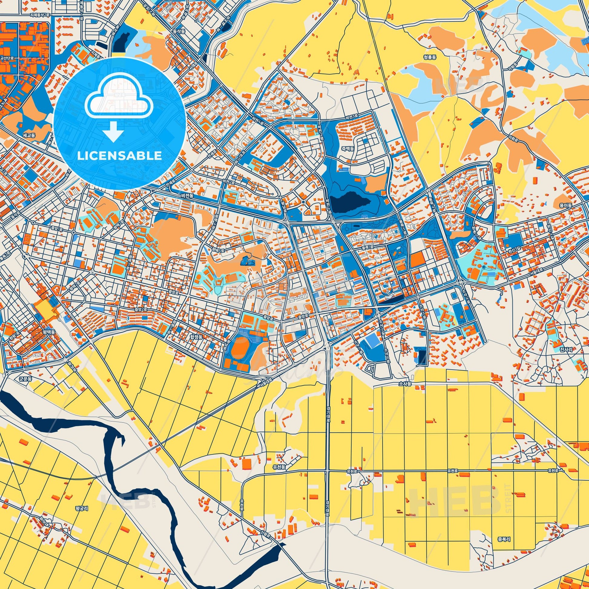 Colorful Pyeongtaek Street Map with Labels and Buildings