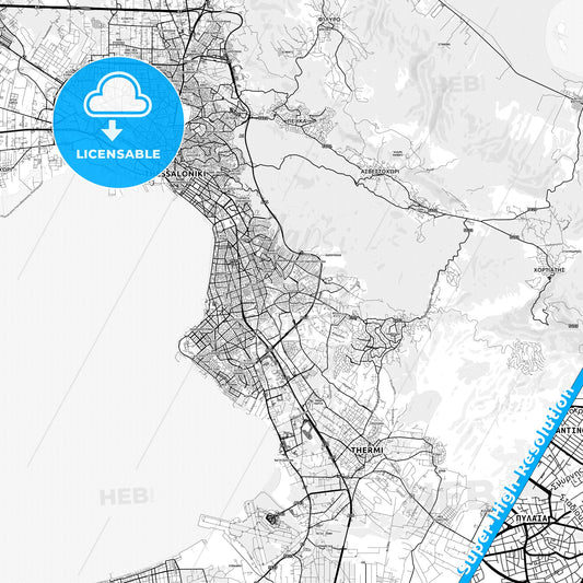 Pylaia, Greece light map with streetnames, citynames and districts