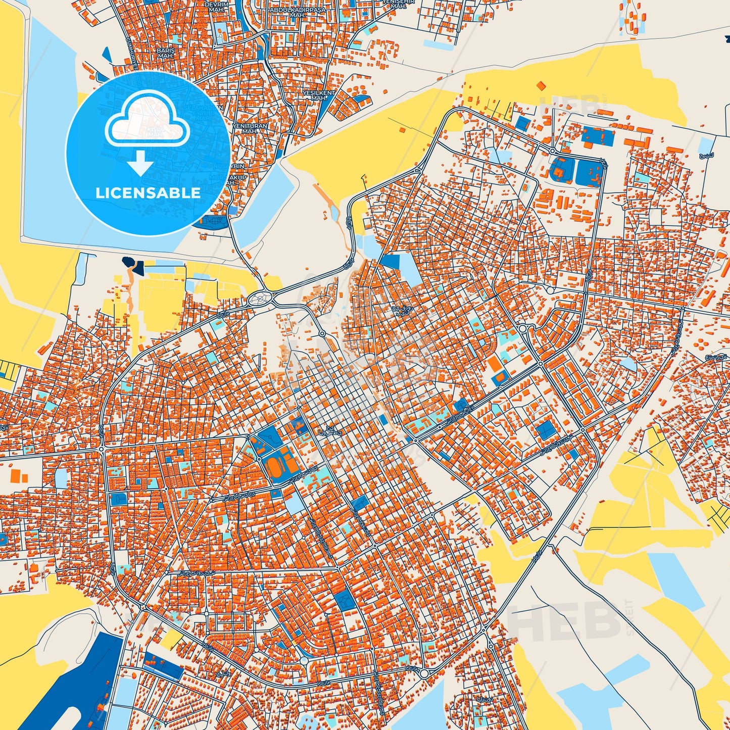 Colorful Qamishli Street Map with Labels and Buildings