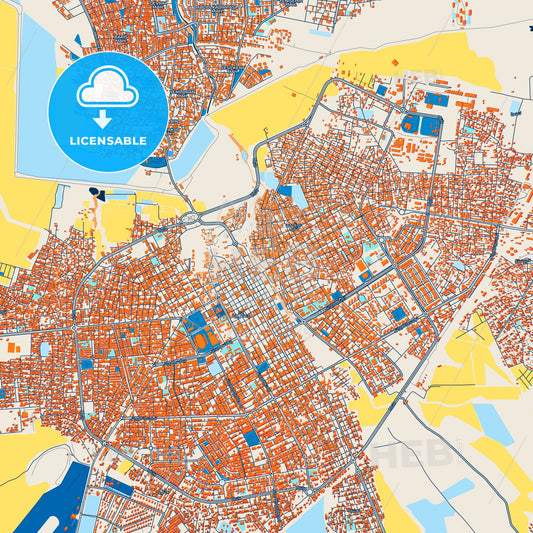 Colorful Qamishli Street Map with Labels and Buildings