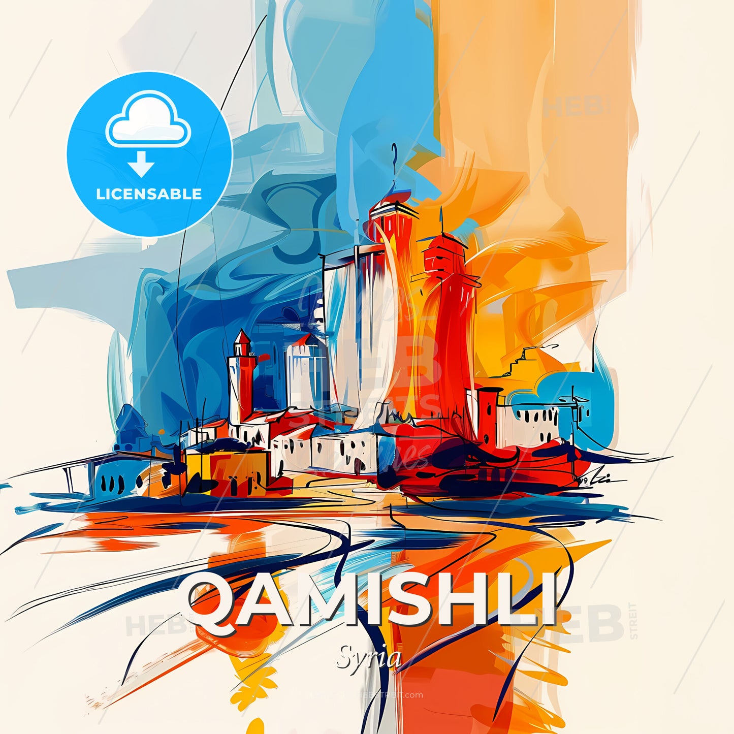 Vibrant Qamishli, Syria - A Painting Of A City - Square format print template