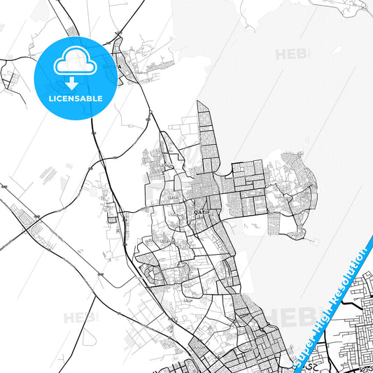 Qatif, Saudi Arabia light map with streetnames, citynames and districts