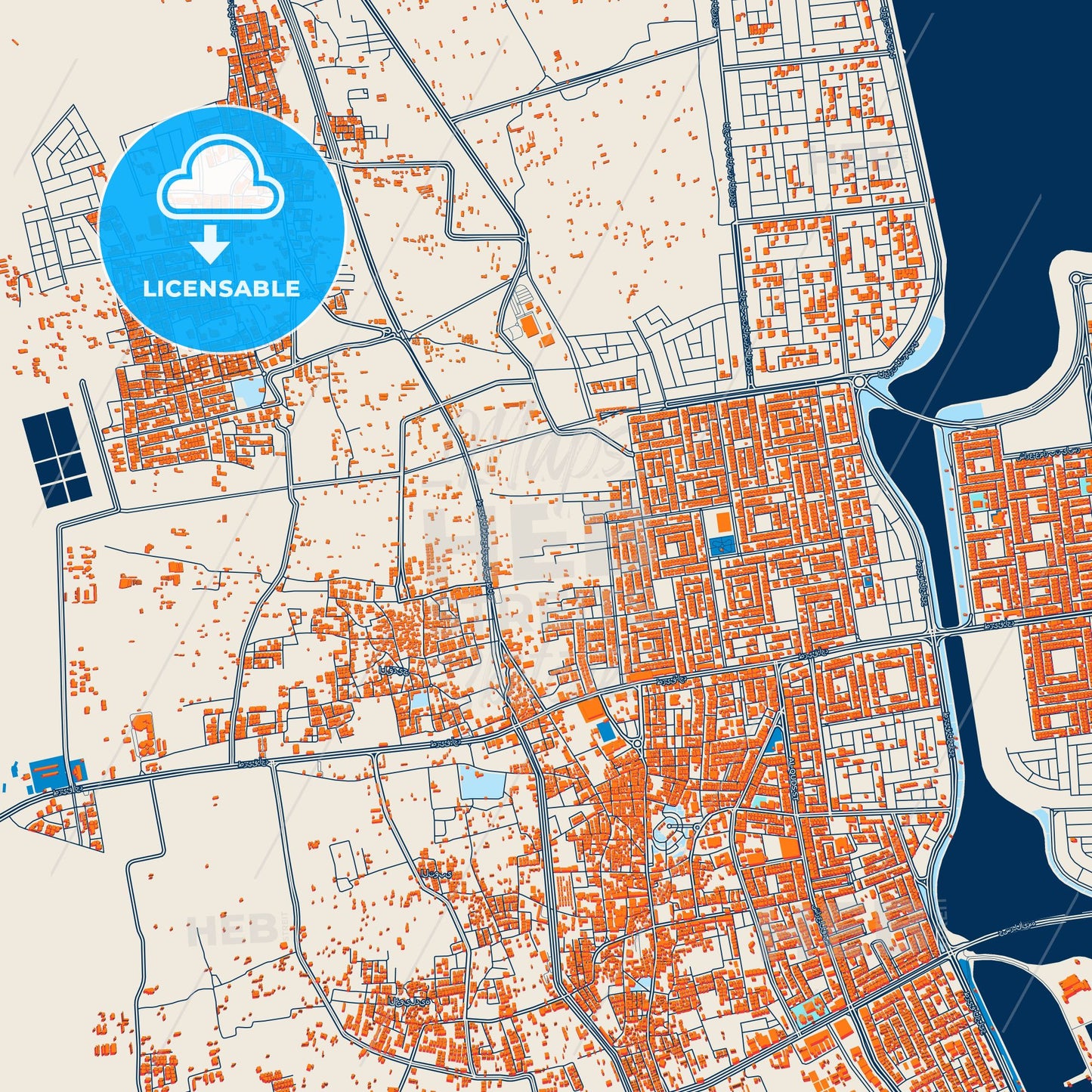 Colorful Qatif Street Map with Labels and Buildings