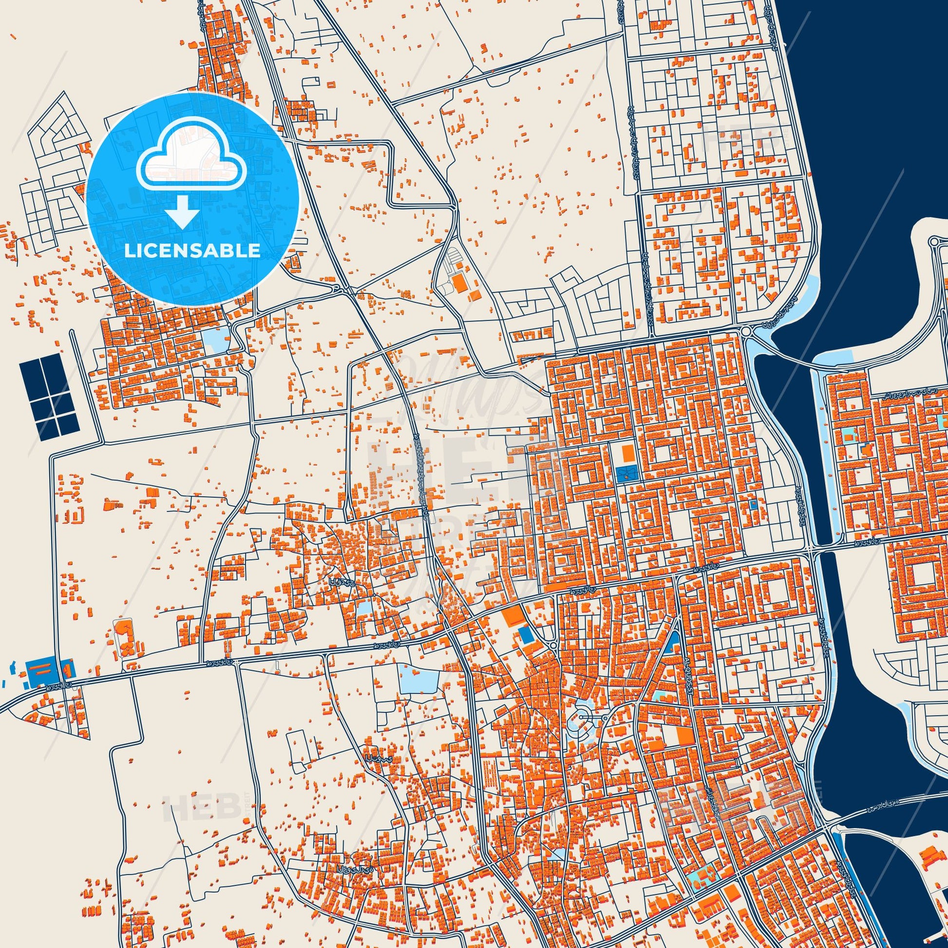 Colorful Qatif Street Map with Labels and Buildings