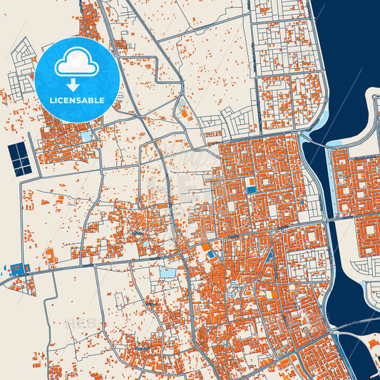 Colorful Qatif Street Map with Labels and Buildings