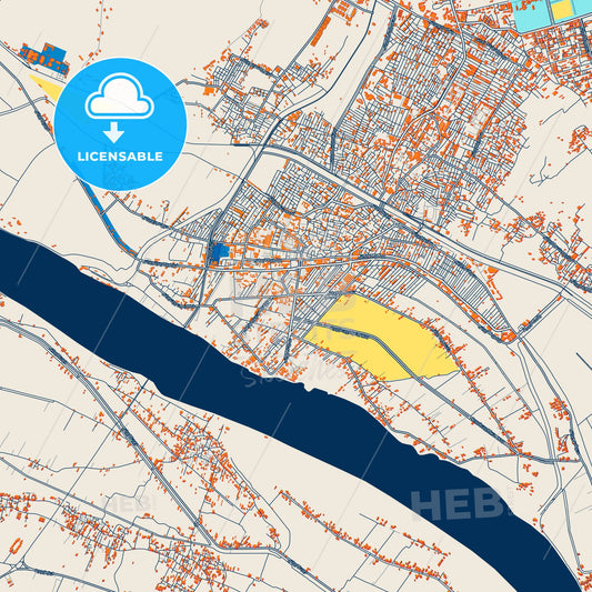 Colorful Qina Street Map with Labels and Buildings