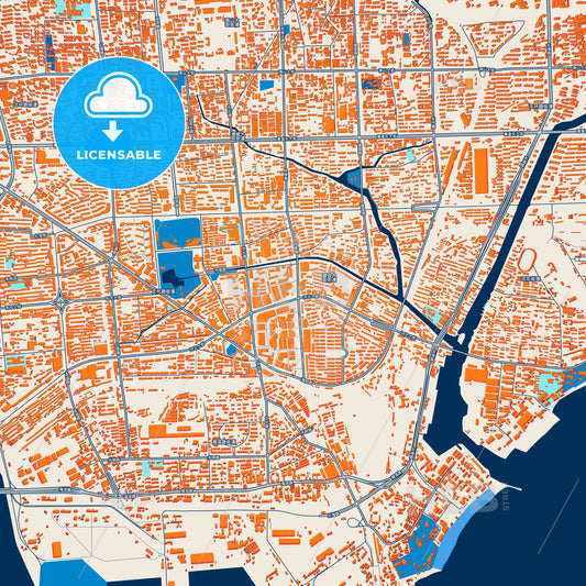 Colorful Qinhuangdao Street Map with Labels and Buildings