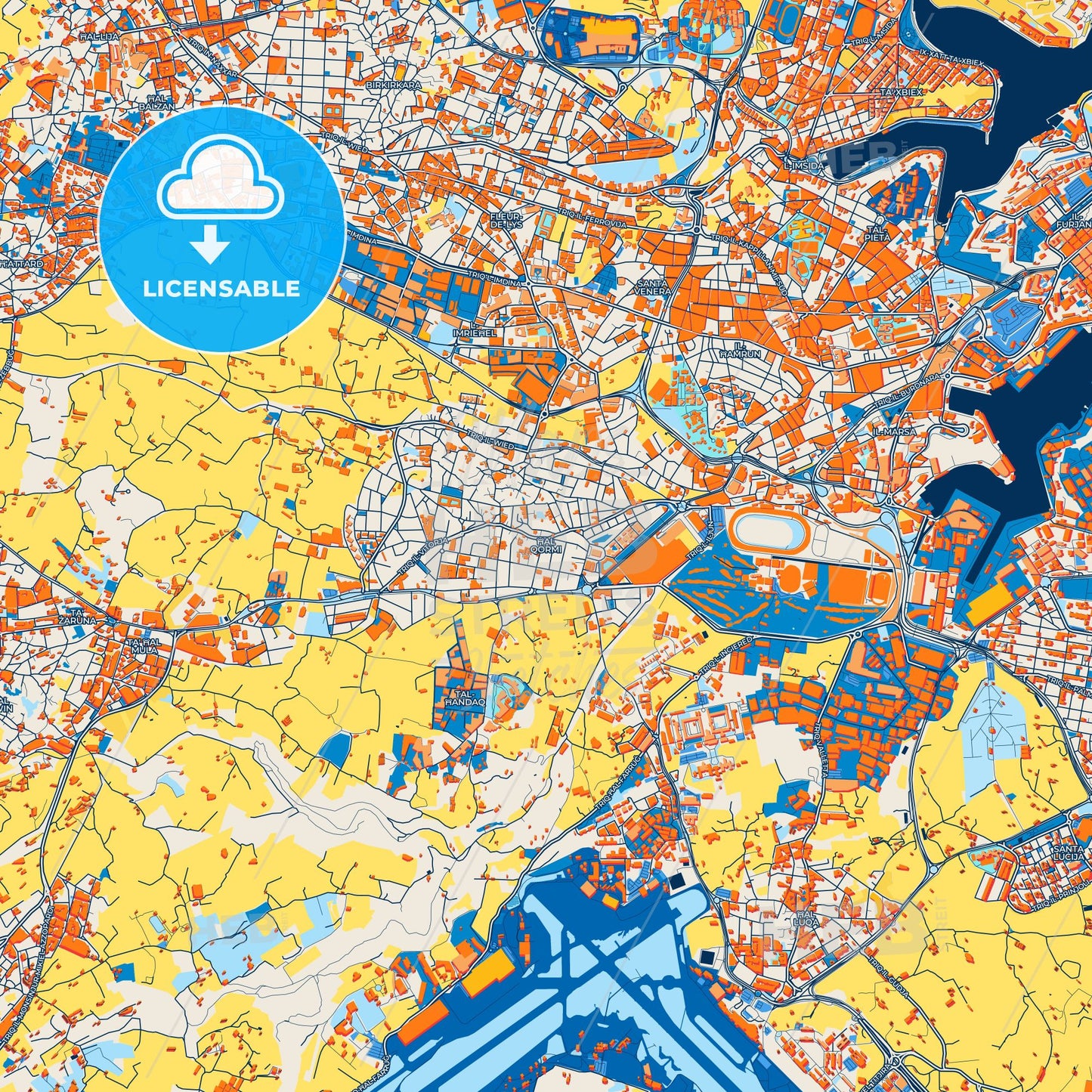 Colorful Qormi Street Map with Labels and Buildings