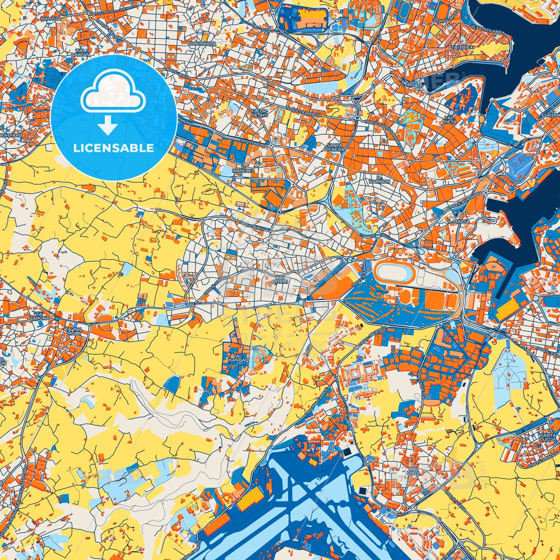 Colorful Qormi Street Map with Labels and Buildings