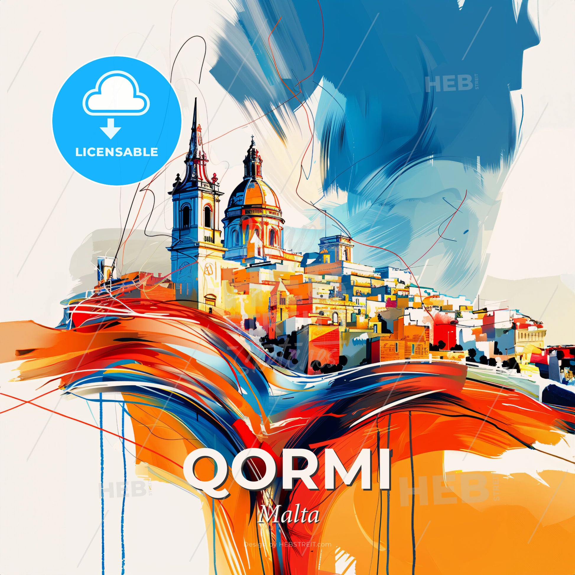 Vibrant  Qormi, Malta - A Painting Of A City - Square format print template