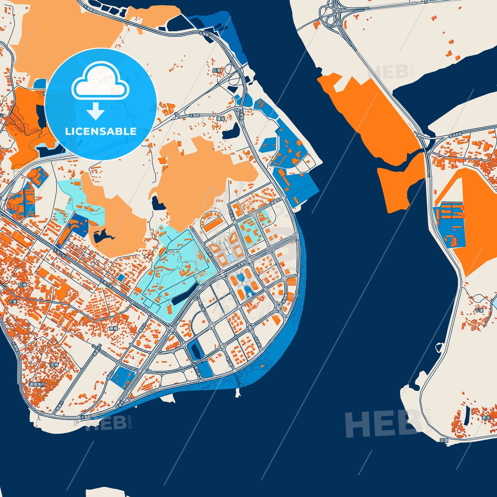 Colorful Quanzhou Street Map with Labels and Buildings