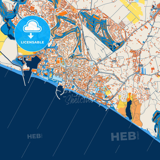 Colorful Quarteira Street Map with Labels and Buildings