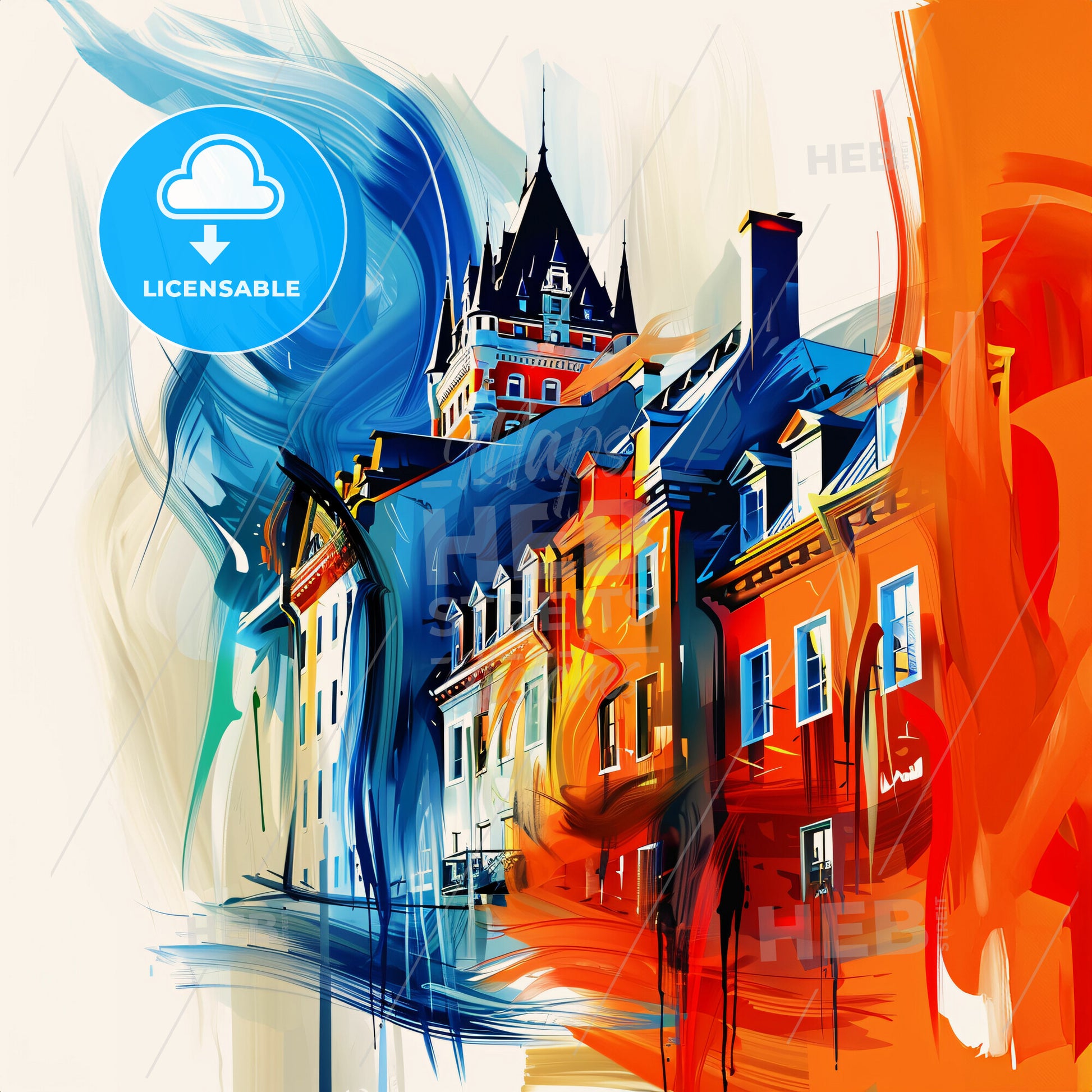 Vibrant Quebec City, Canada - A Colorful Painting Of Buildings