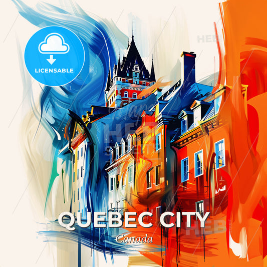 Vibrant Quebec City, Canada - A Colorful Painting Of Buildings - Square format print template