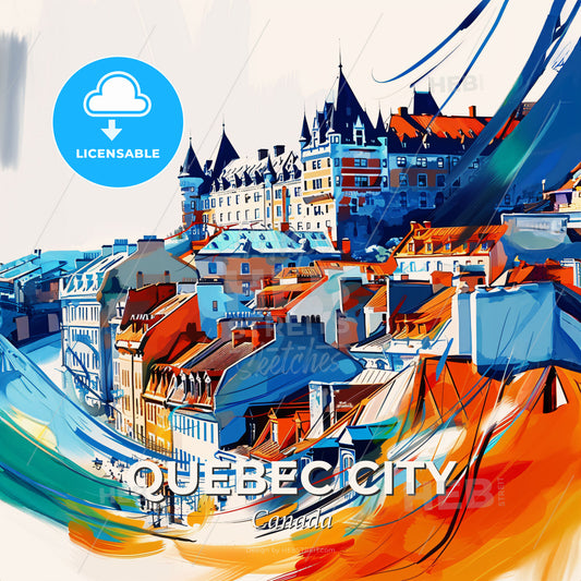 Vibrant Quebec City, Canada - A Colorful Cityscape With Buildings And A River - Square format print template