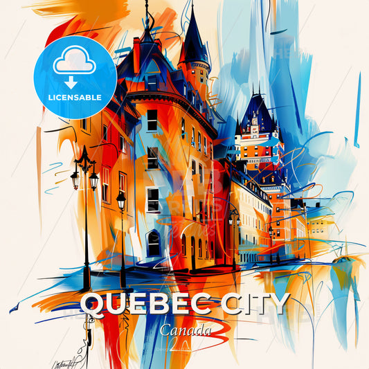 Vibrant Quebec City, Canada - A Painting Of A Building - Square format print template