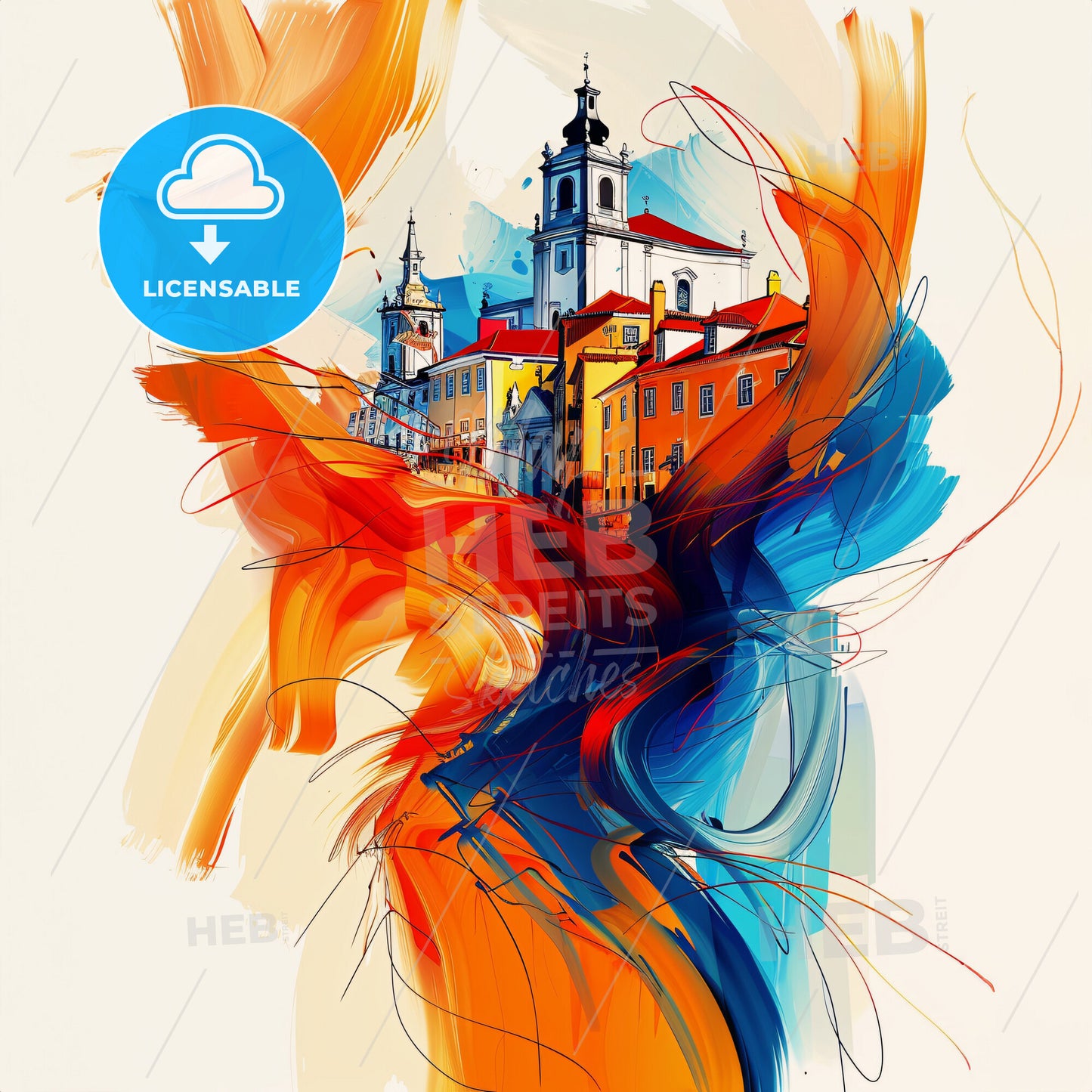 Vibrant Queluz, Portugal - A Colorful Painting Of Buildings