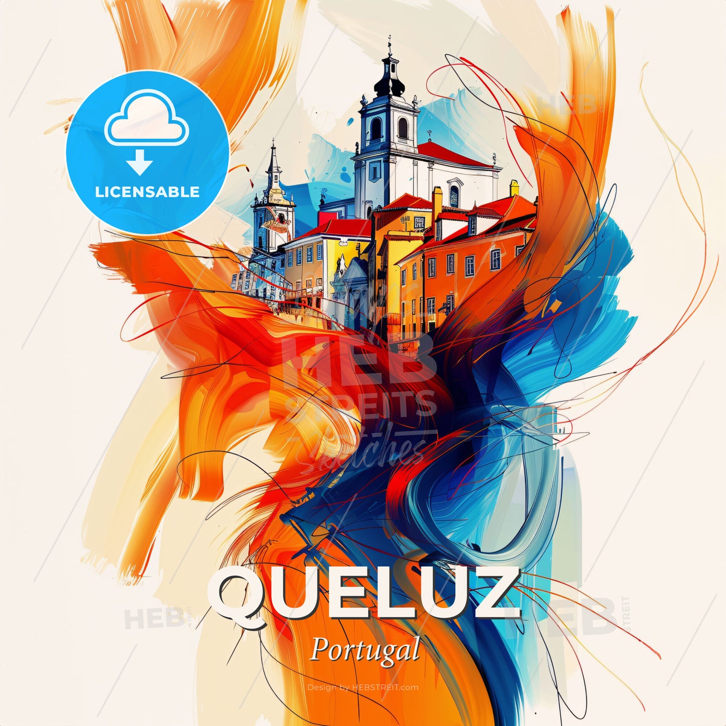 Vibrant Queluz, Portugal - A Colorful Painting Of Buildings - Square format print template