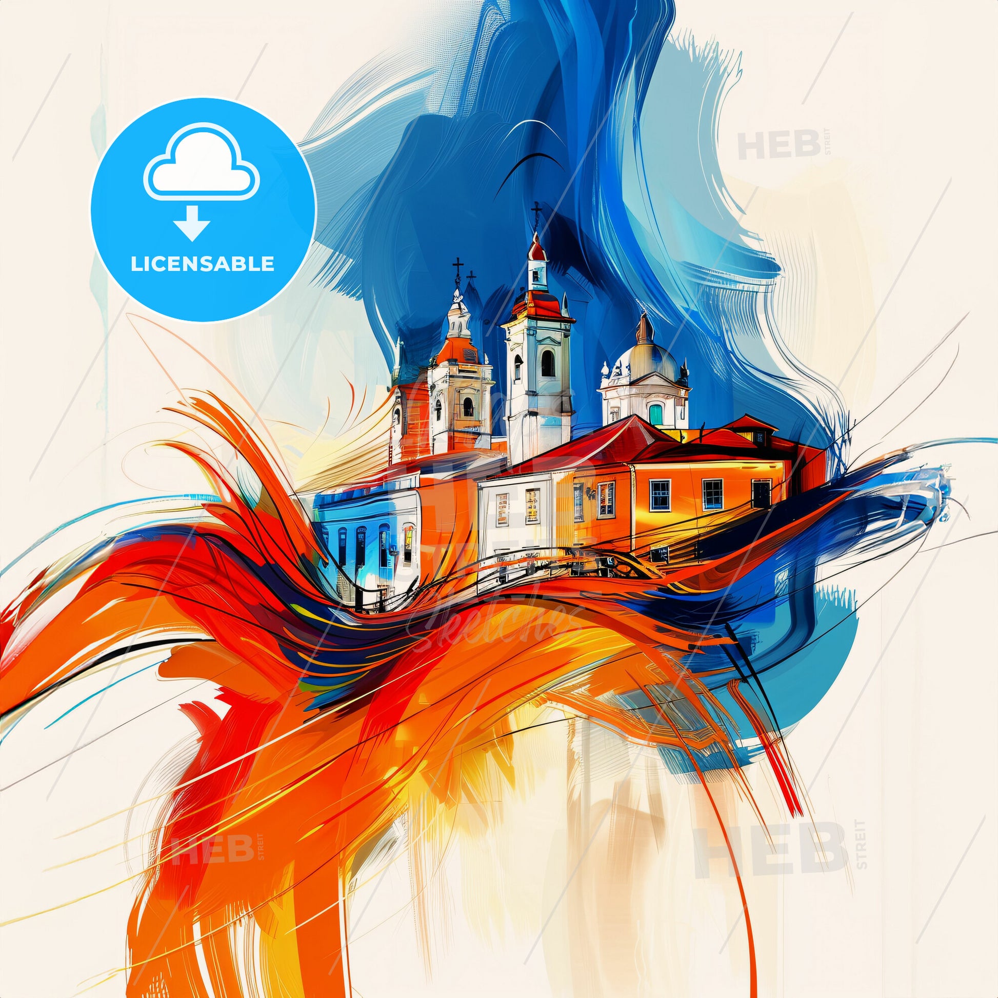 Vibrant Queluz, Portugal - A Painting Of A Building With A Colorful Background