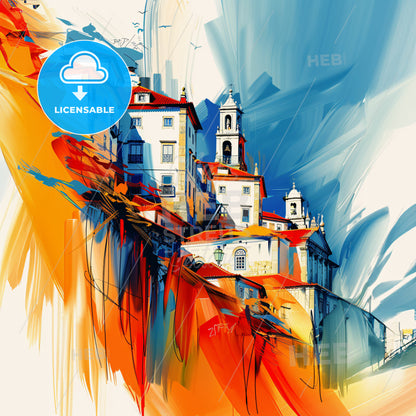 Vibrant Queluz, Portugal - A Painting Of A Building