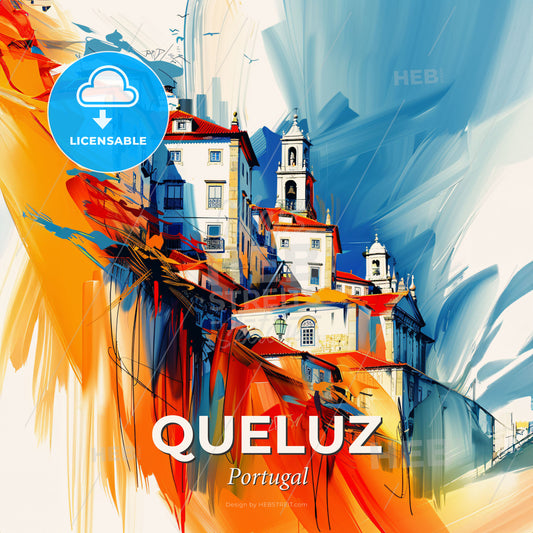 Vibrant Queluz, Portugal - A Painting Of A Building - Square format print template