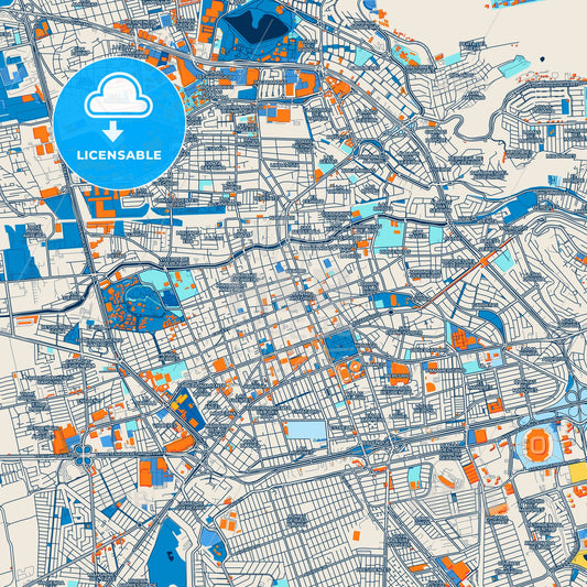 Colorful Querétaro Street Map with Labels and Buildings