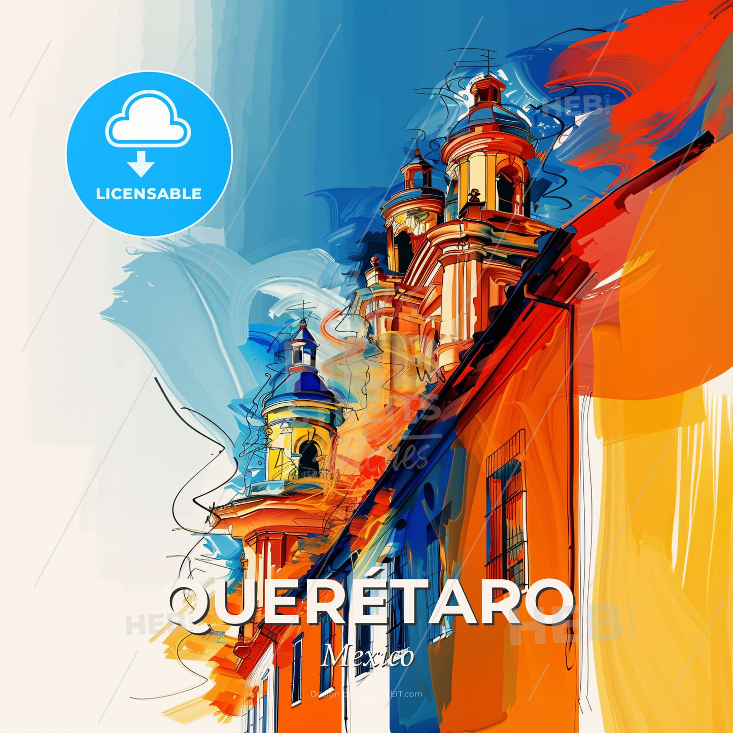 Vibrant Querétaro, Mexico - A Colorful Building With Towers - Square format print template