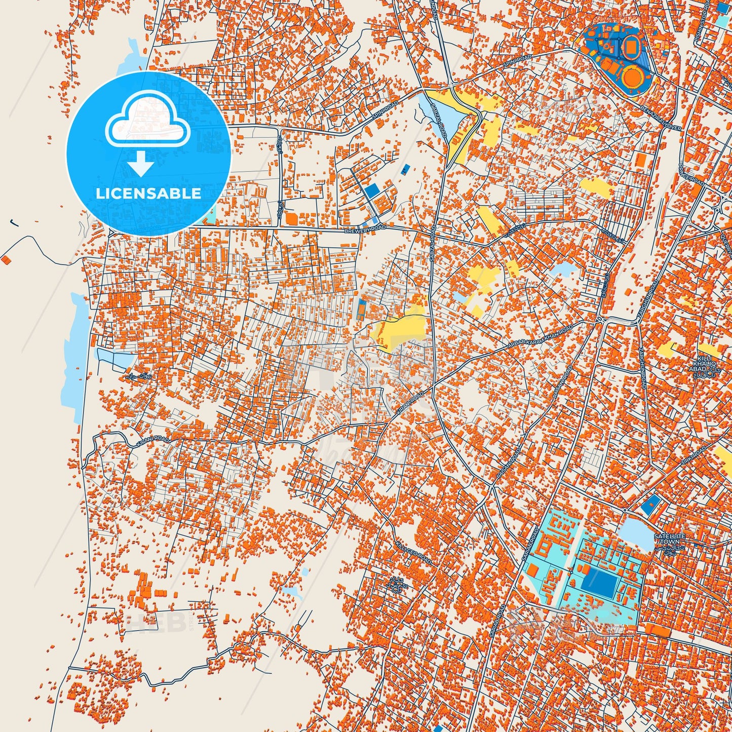 Colorful Quetta Street Map with Labels and Buildings