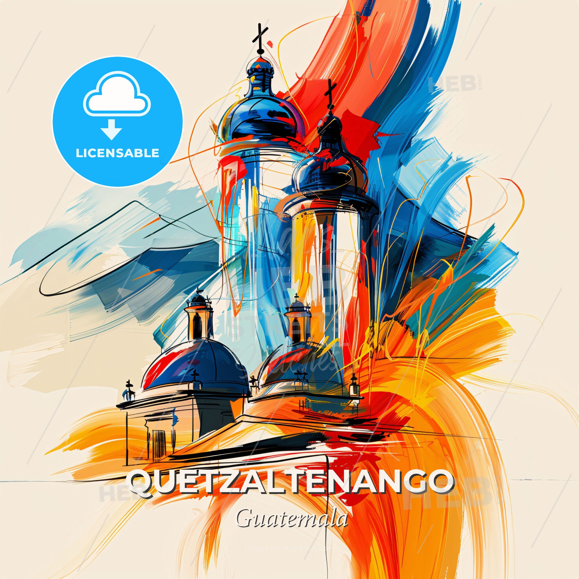 Vibrant Quetzaltenango, Guatemala - A Painting Of A Building With A Colorful Background - Square format print template