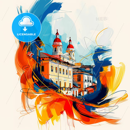 Vibrant Quetzaltenango, Guatemala - A Painting Of A Building