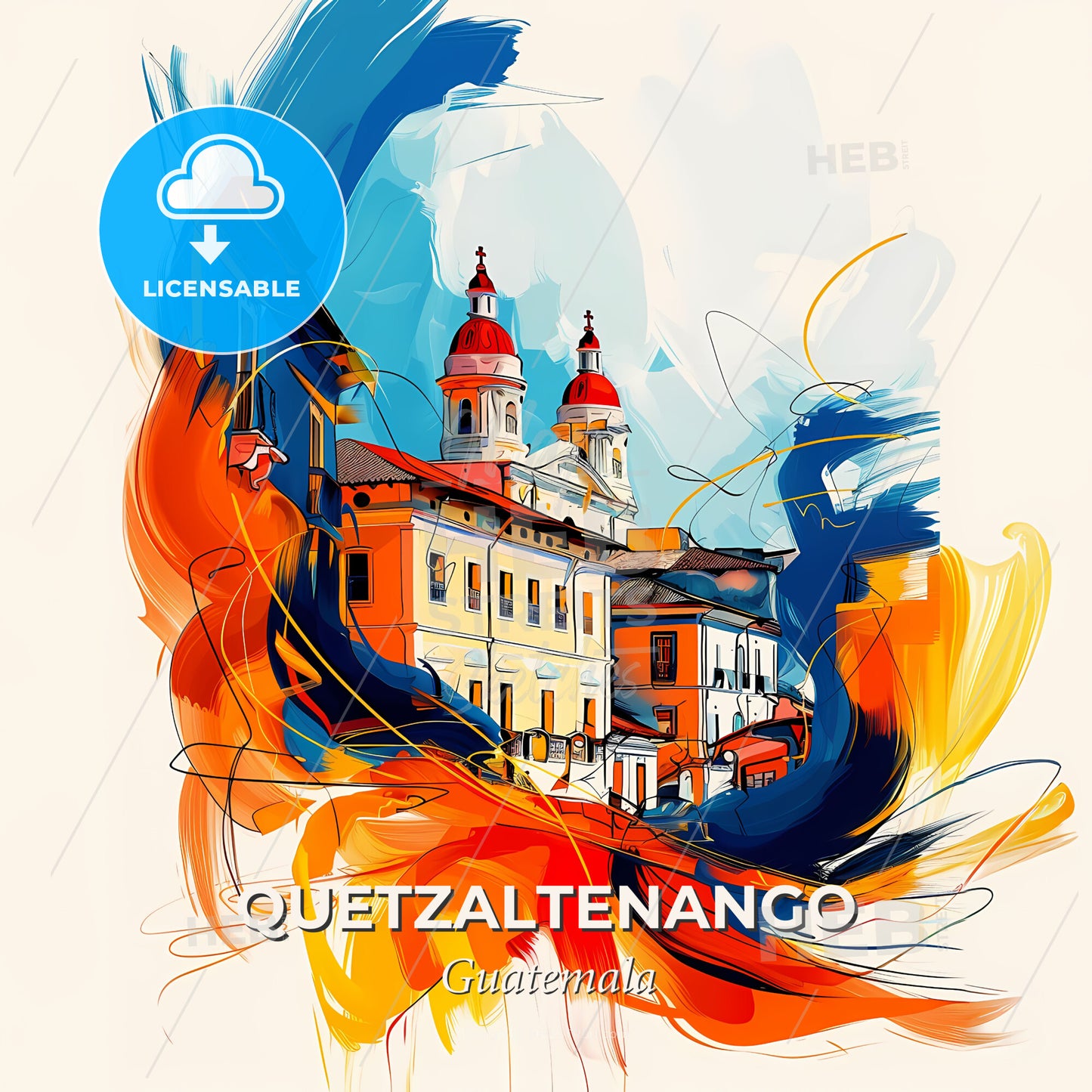 Vibrant Quetzaltenango, Guatemala - A Painting Of A Building - Square format print template
