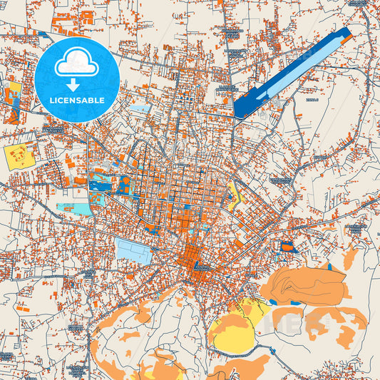 Colorful Quetzaltenango Street Map with Labels and Buildings