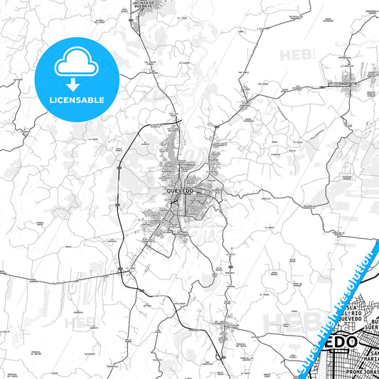 Quevedo, Ecuador light map with streetnames, citynames and districts