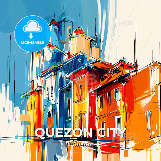 Vibrant Quezon City, Philippines - A Colorful Buildings With Towers - Square format print template