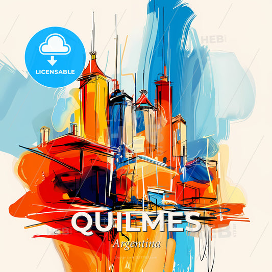 Vibrant Quilmes, Argentina - A Colorful Painting Of Buildings - Square format print template