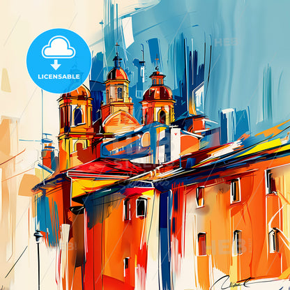Vibrant Quilmes, Argentina - A Painting Of A Building With A Dome Shaped Roof