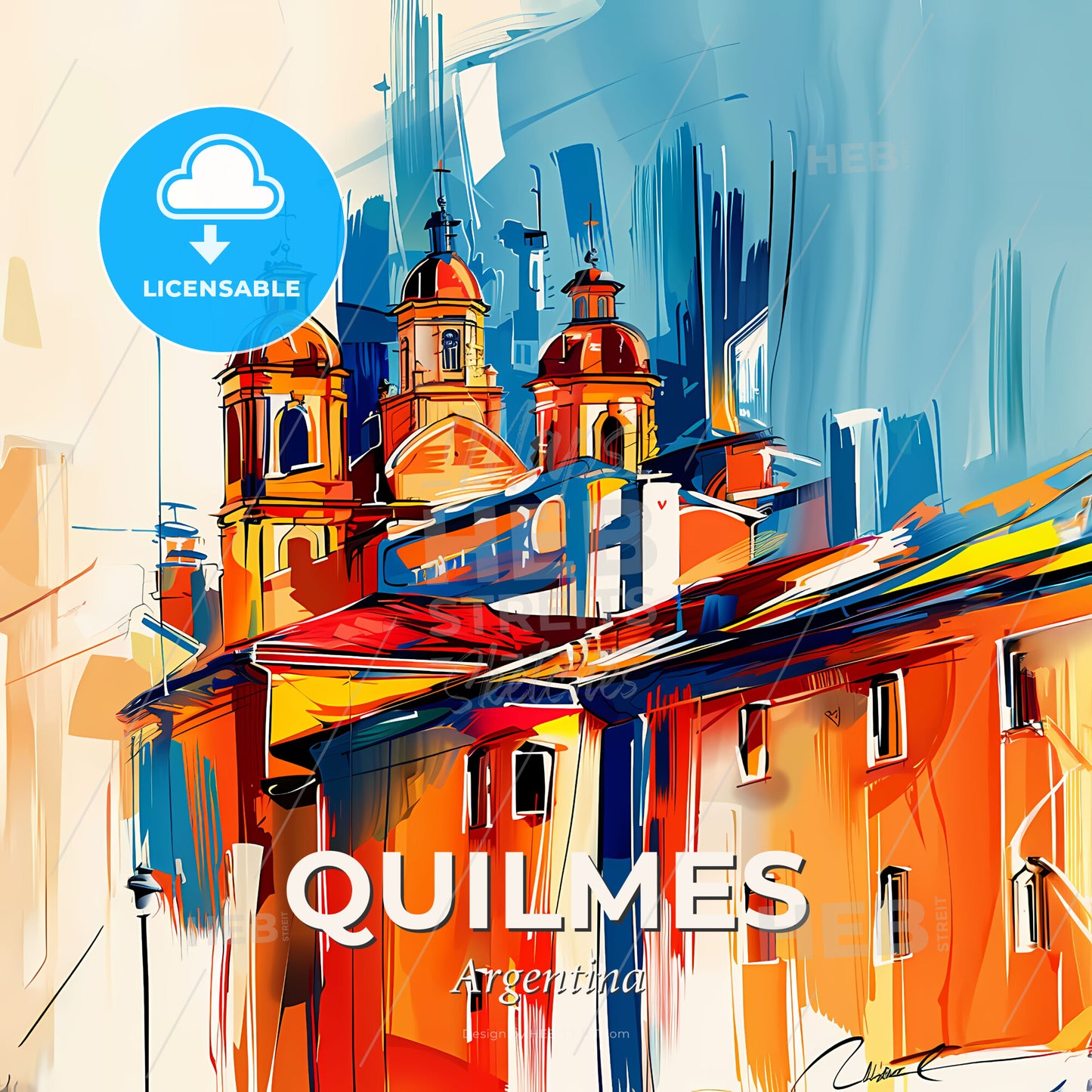 Vibrant Quilmes, Argentina - A Painting Of A Building With A Dome Shaped Roof - Square format print template