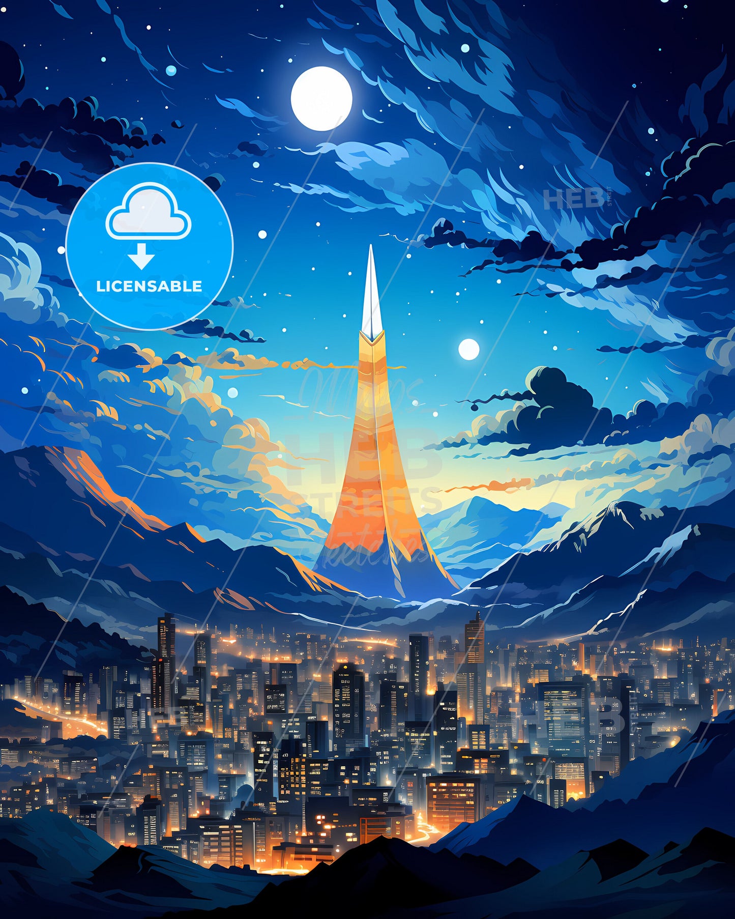 Colorful Cityscape Painting of Quilmes, Argentina with Historic Tower and Majestic Andes Mountains