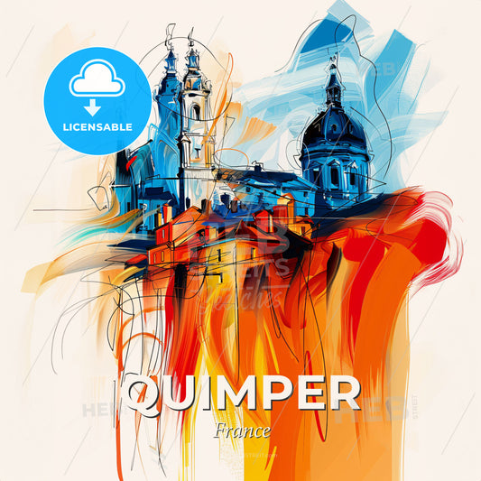 Vibrant Quimper, France - A Painting Of A Building With A Colorful Background - Square format print template