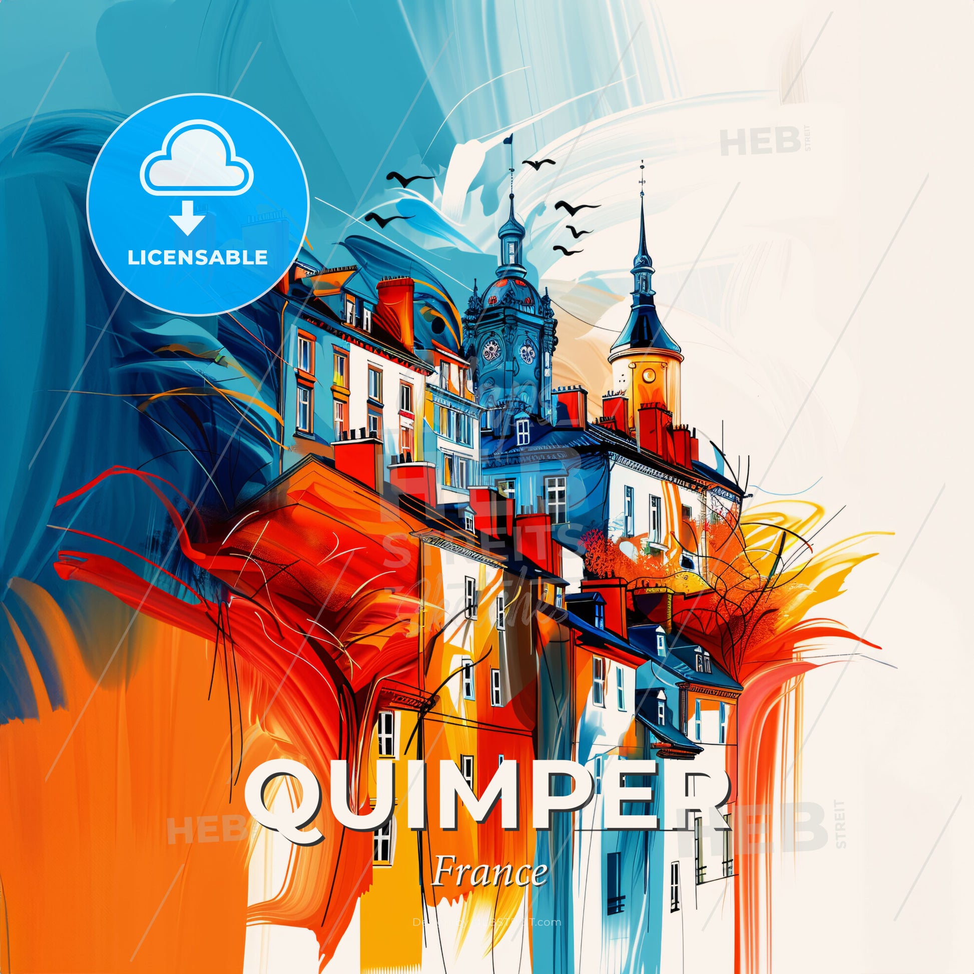 Vibrant Quimper, France - A Painting Of A City - Square format print template