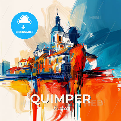 Vibrant Quimper, France - A Painting Of A Man And A Woman In Front Of A Building - Square format print template