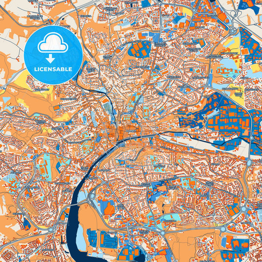 Colorful Quimper Street Map with Labels and Buildings