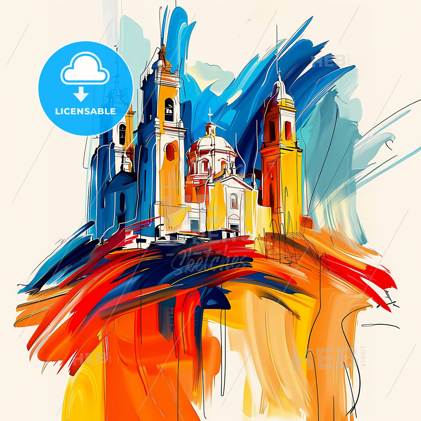 Vibrant Quito, Ecuador - A Painting Of A Building