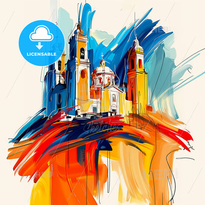 Vibrant Quito, Ecuador - A Painting Of A Building