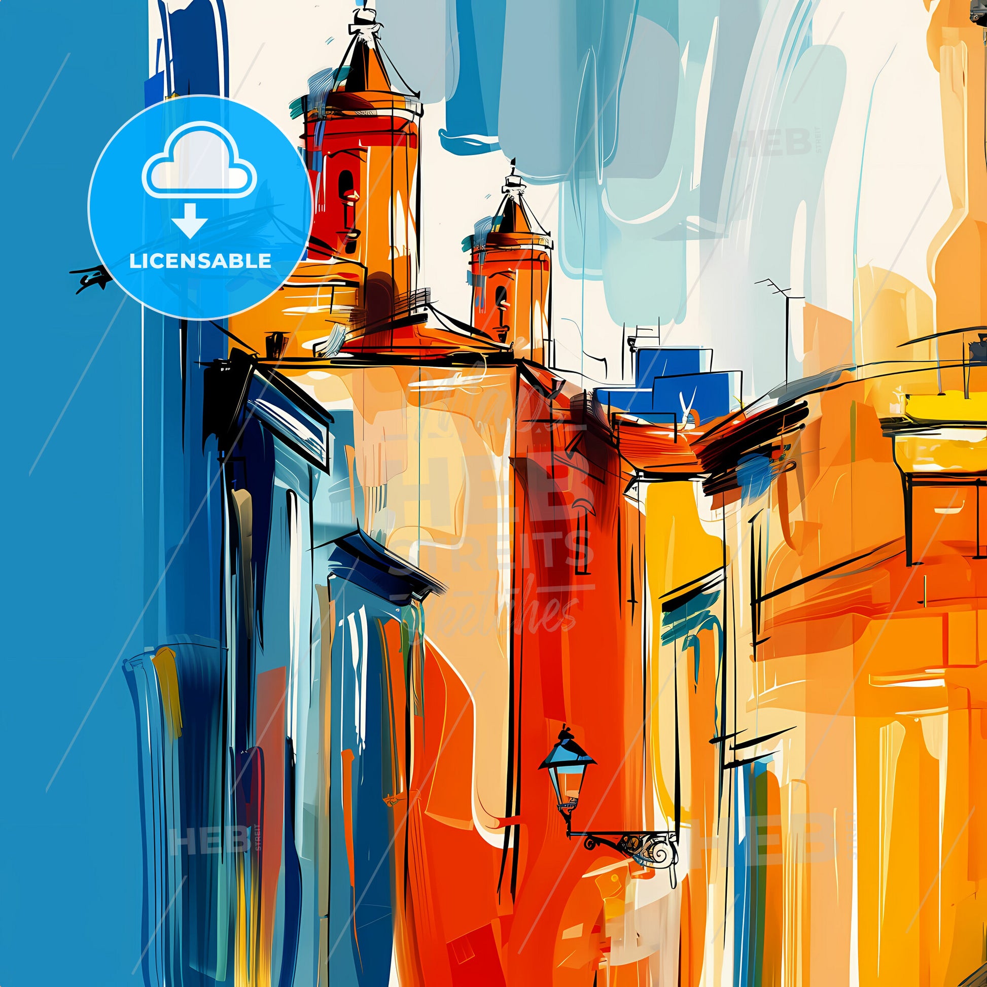 Vibrant Rabat, Morocco - A Painting Of A Building