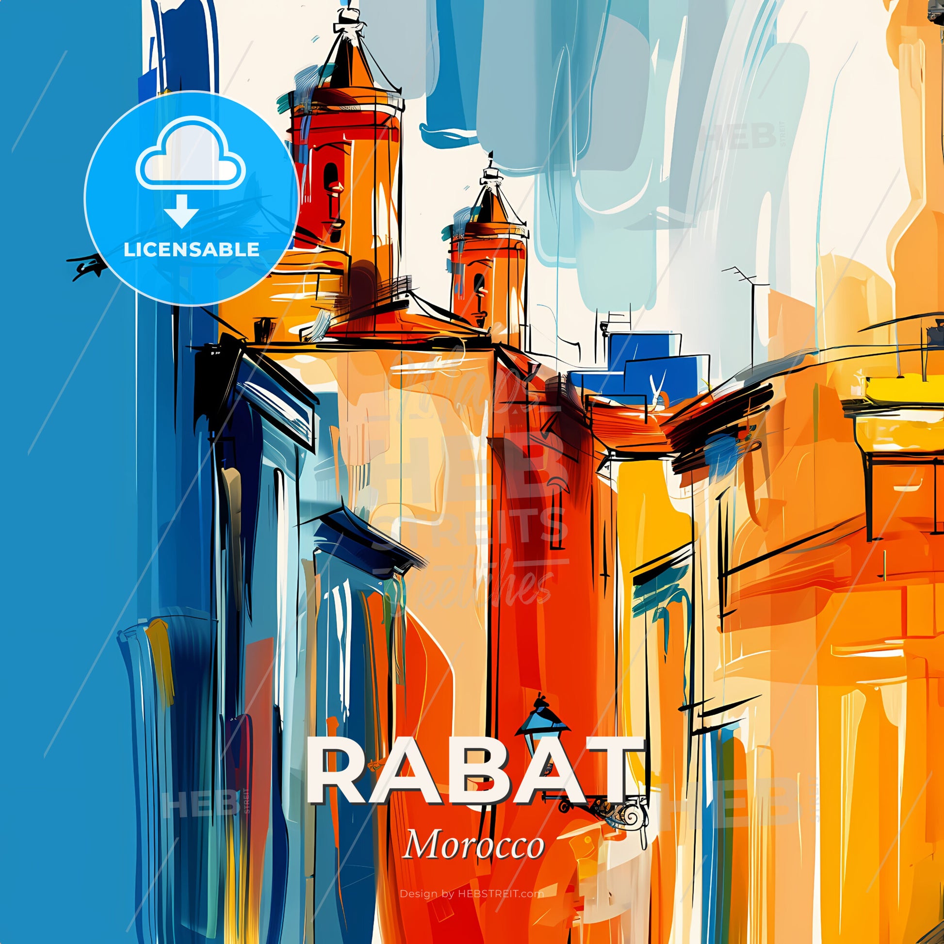 Vibrant Rabat, Morocco - A Painting Of A Building - Square format print template